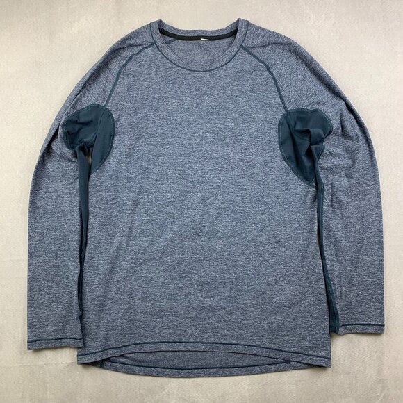 Lululemon Mens Shirt Medium Blue Heather Crewneck Blaze Long Sleeve Running - Picture 1 of 8